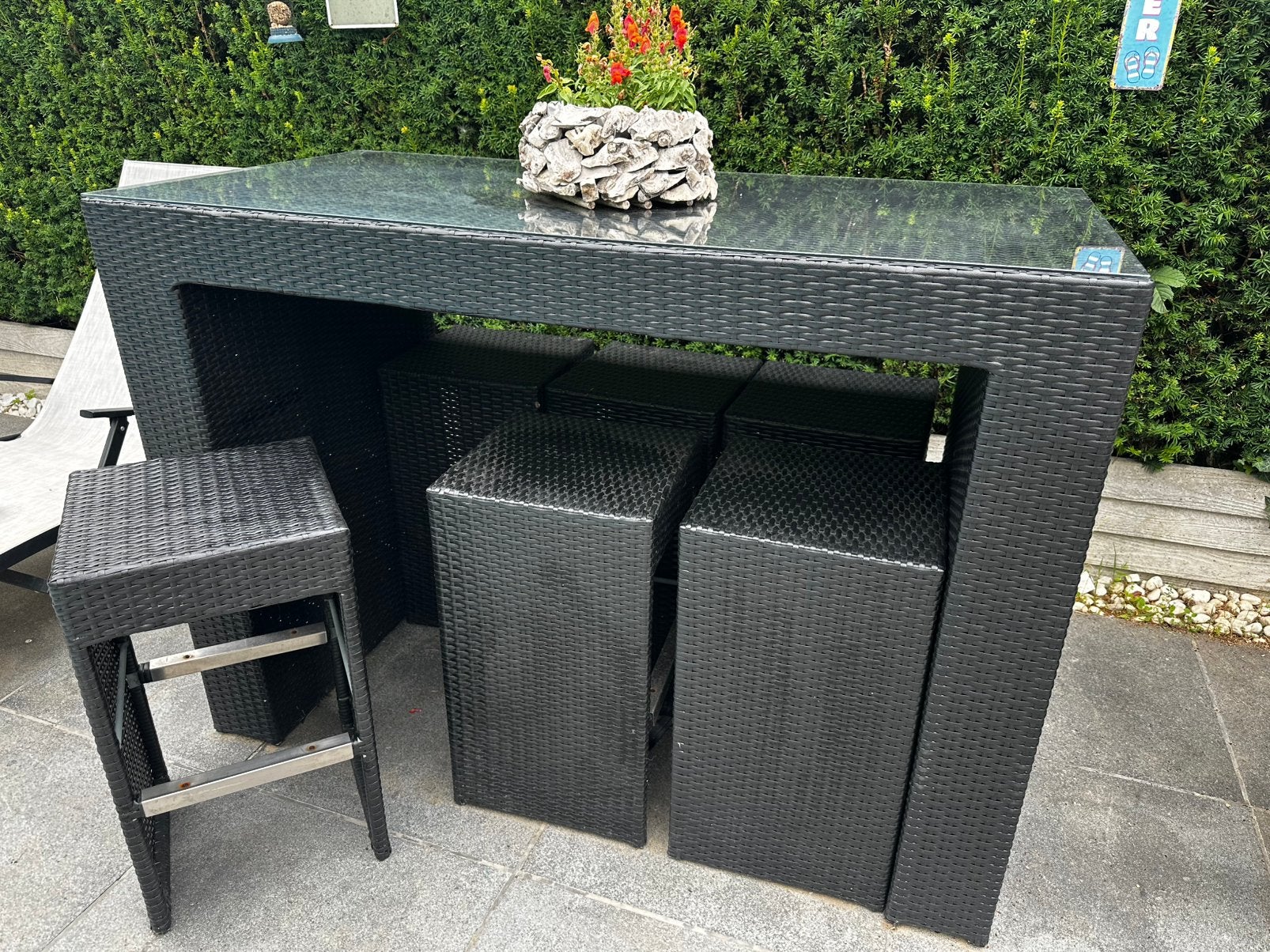 Table de bar et 6 chaises, Jardin & Terrasse, Salons de jardin, Comme neuf, Synthétique, Enlèvement