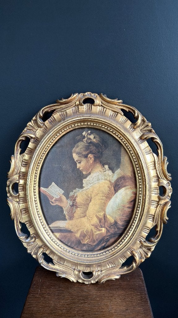 Prachtige vintage ovale lijst met reproductie – Fragonard, Enlèvement ou Envoi