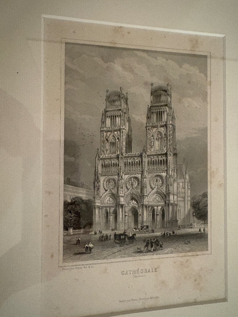 oude prent Cathédrale, Verzamelen, Foto's en Prenten, 1960 tot 1980, Ophalen of Verzenden, Zo goed als nieuw, Prent