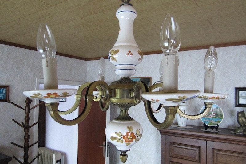 luster met 6 lichtpunten, Ophalen, Gebruikt, Steen/keramiek, Retro