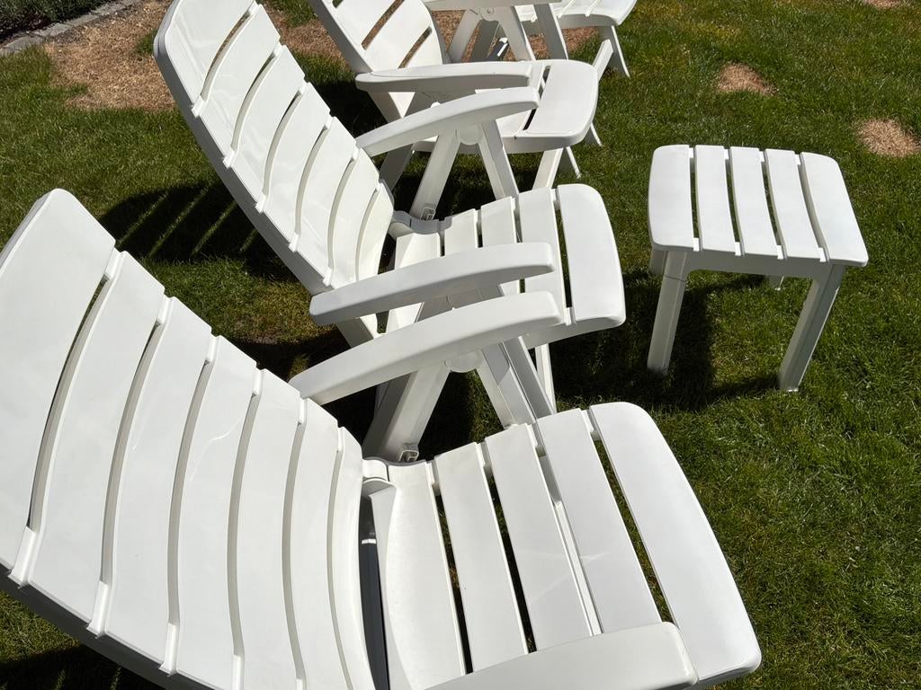 Tuinstoelen en bijzettafel, Tuin en Terras, Ophalen, Zo goed als nieuw, Kunststof, Verstelbaar