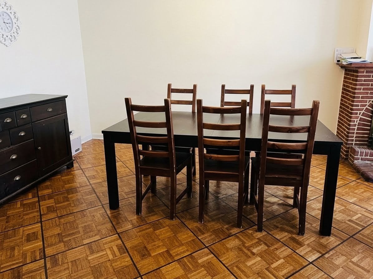 Uitschuifbare eettafel met 6 stoelen, Huis en Inrichting, Ophalen, Gebruikt