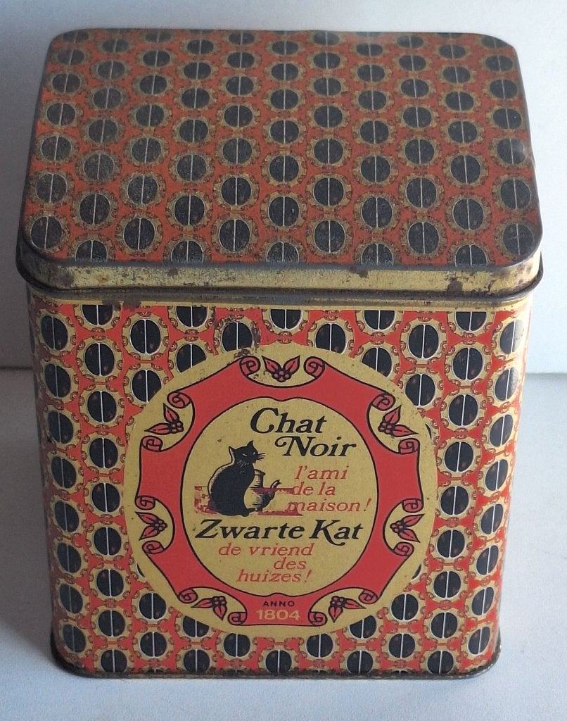 Jolie ancienne boîte de café Chat Noir Zwarte Kat, Collections, Boîte en métal, Enlèvement ou Envoi, Utilisé, Café, Autres marques