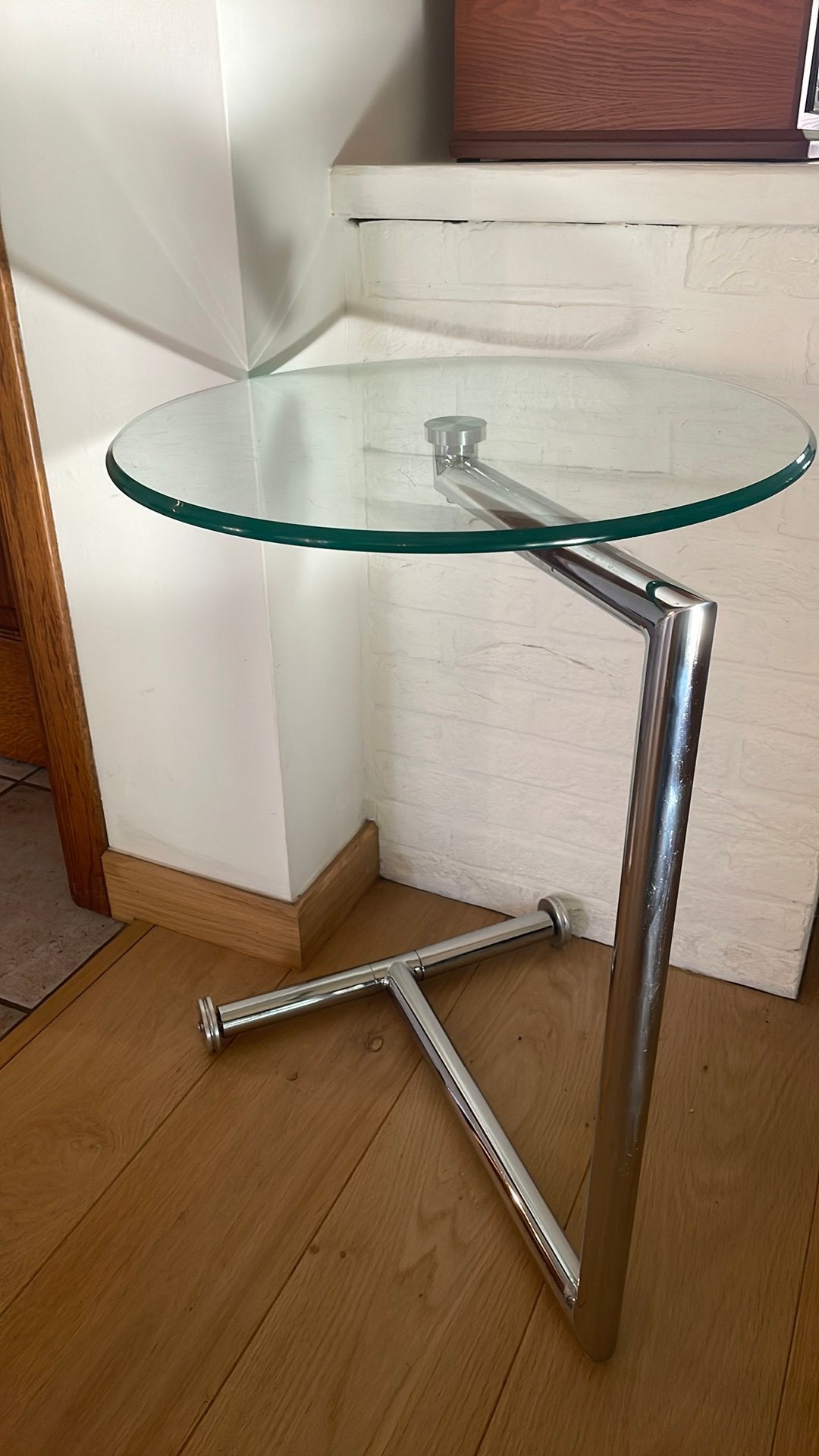 Vintage / moderne design roltafel / glas en chroom, Ophalen, Gebruikt, Glas