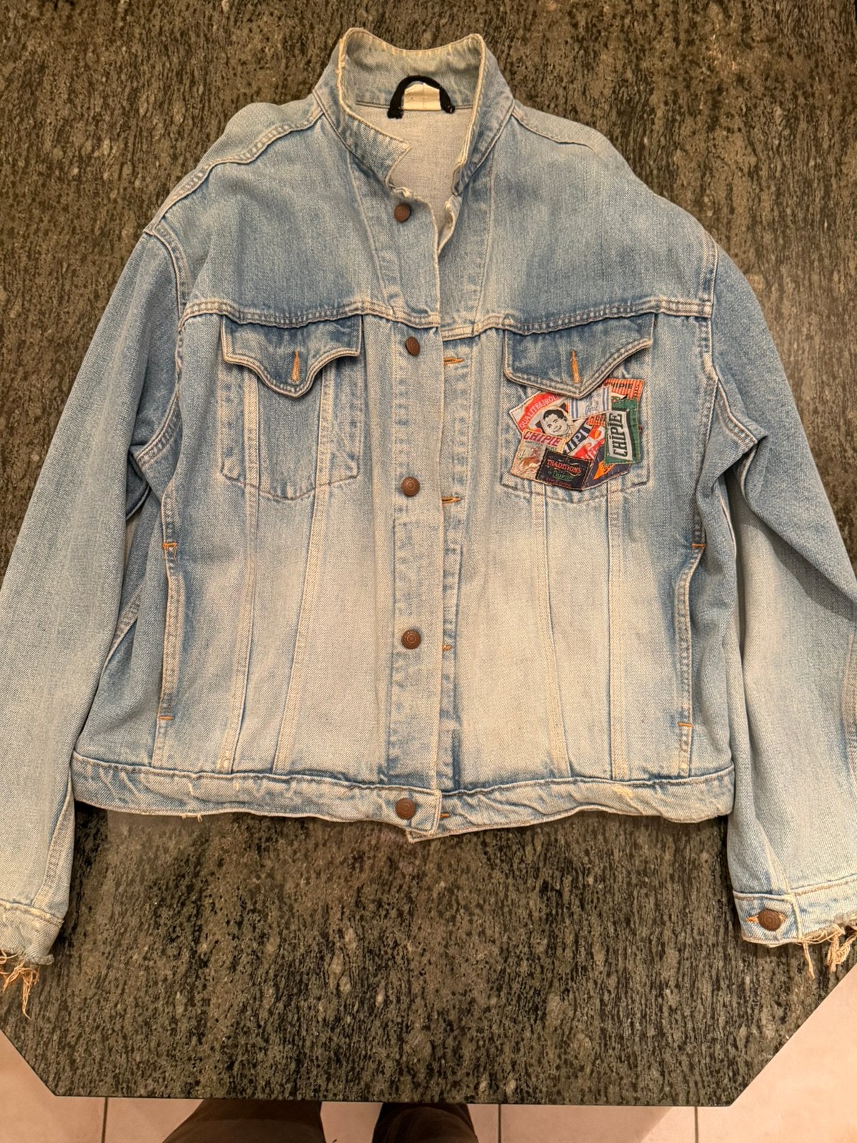 Vintage Chipie Jeans denim spijkerjack met patches maat: XL, Ophalen of Verzenden, Zo goed als nieuw, Blauw, W40 - W42 (confectie 56/58)