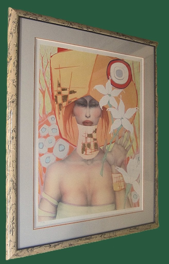 « La dame aux lys blancs » - Jef Van Tuerenhout (1925-2006), Antiquités & Art, Encadré, Enlèvement