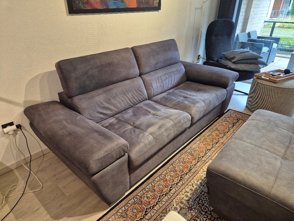 3-zit en voetbank muisgrijs nubuck MOET WEG vóór 26.6, Enlèvement, Comme neuf, Autres matériaux, Tijdloos