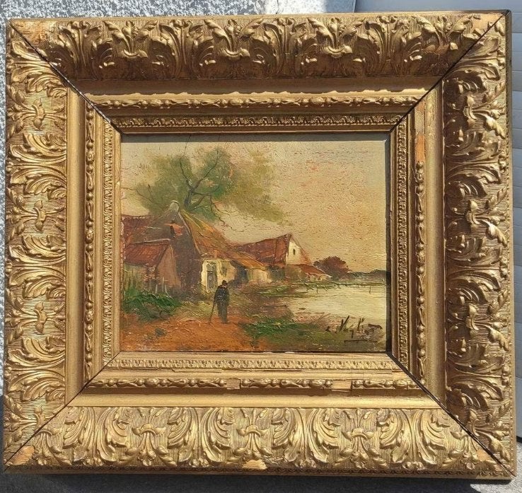 2 huile sur panneau signe louis van lint, Antiquités & Art, Enlèvement ou Envoi, Réaliste, Dessin, Panneau