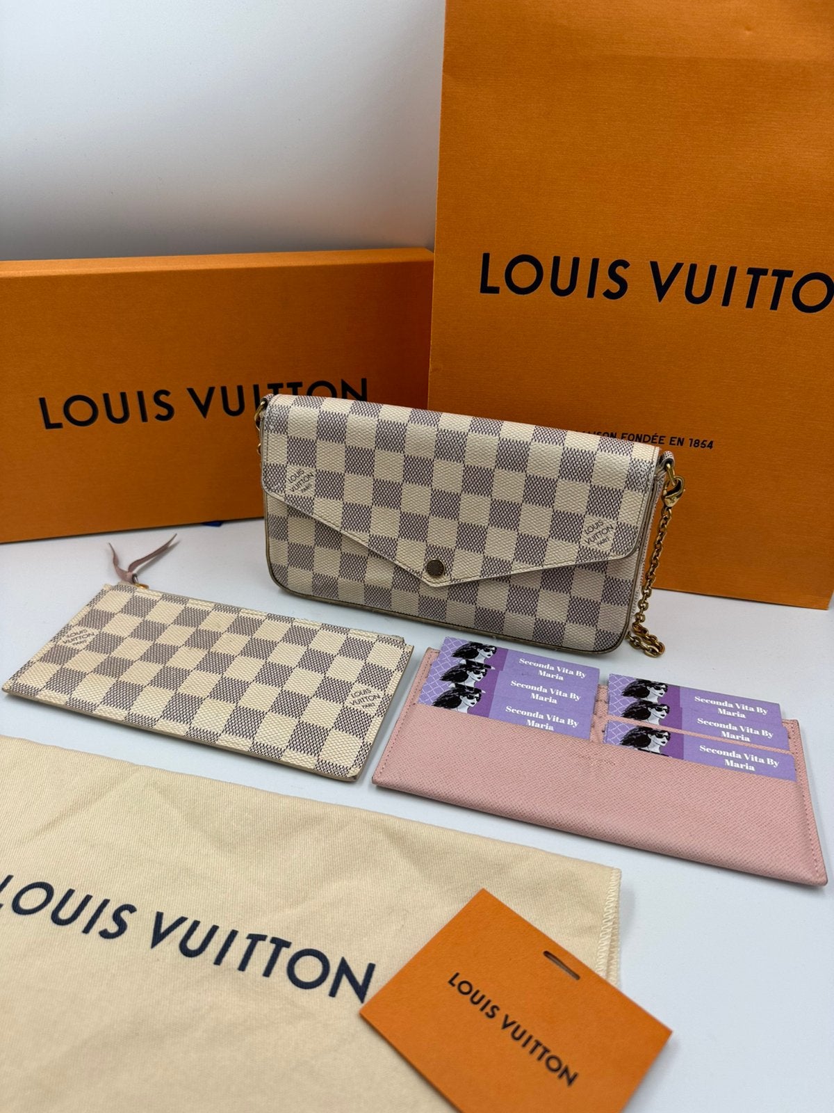 Louis Vuitton Félicie Pochette – Damier Azur, Ophalen of Verzenden, Gebruikt, Wit, Schoudertasje