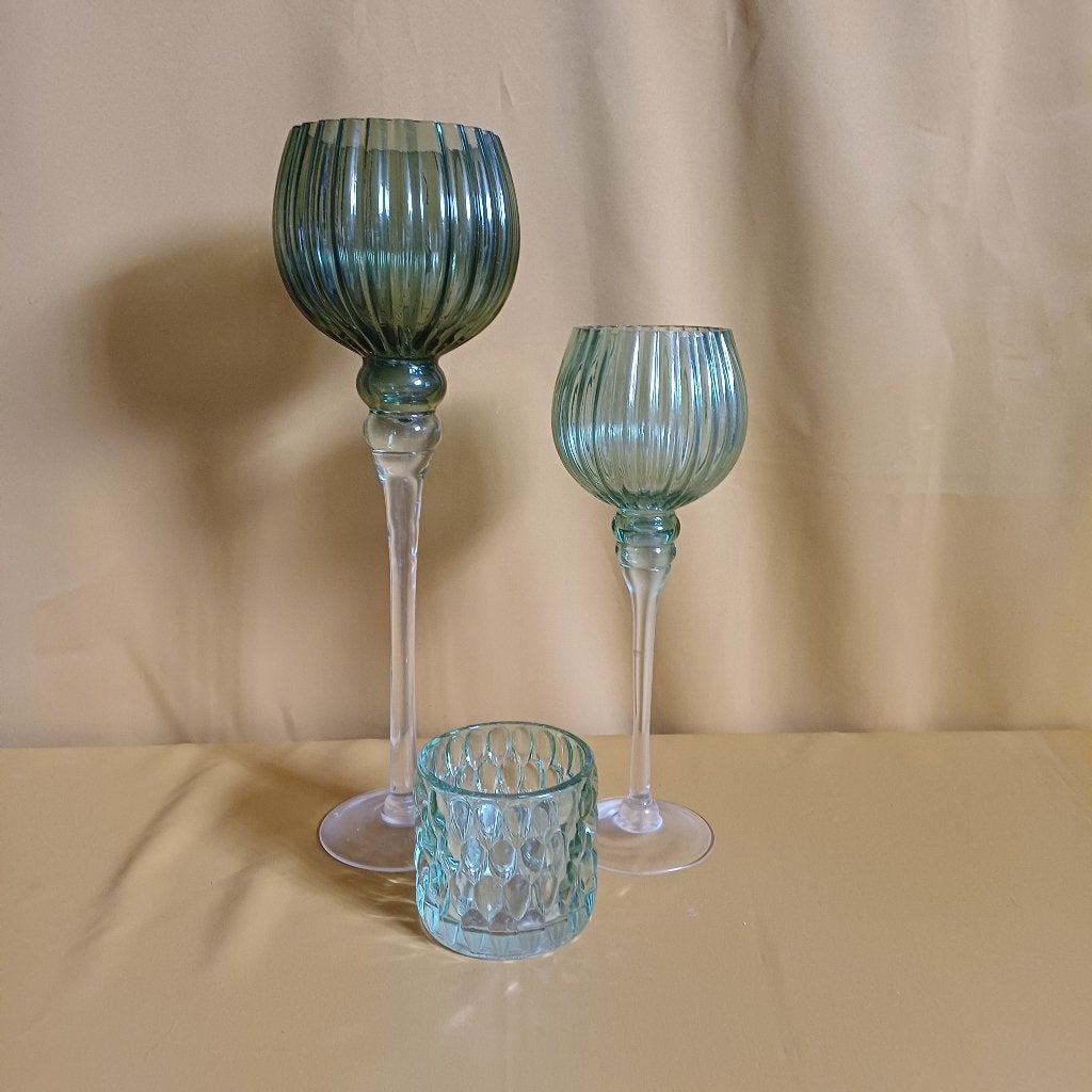 3 glazen windlichthouders, Ophalen, Windlicht, Overige merken, 40 cm