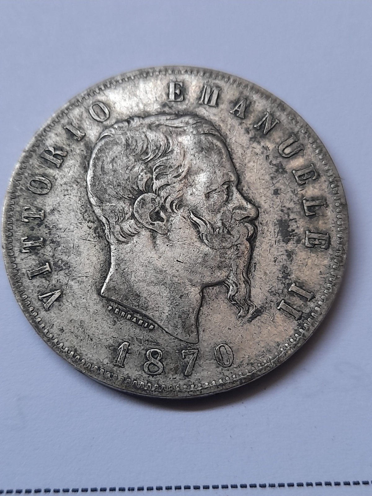 Vittorio Emanuele  1870 5 Lire muntteken  M, Ophalen of Verzenden