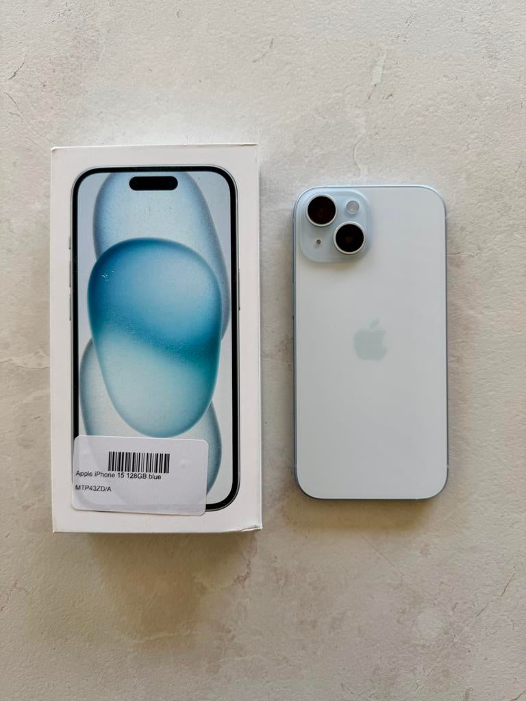 Apple iPhone 15 128GB Blue — nieuwstaat — 100% krasvrij, Telecommunicatie, Mobiele telefoons | Apple iPhone, Ophalen, Zo goed als nieuw