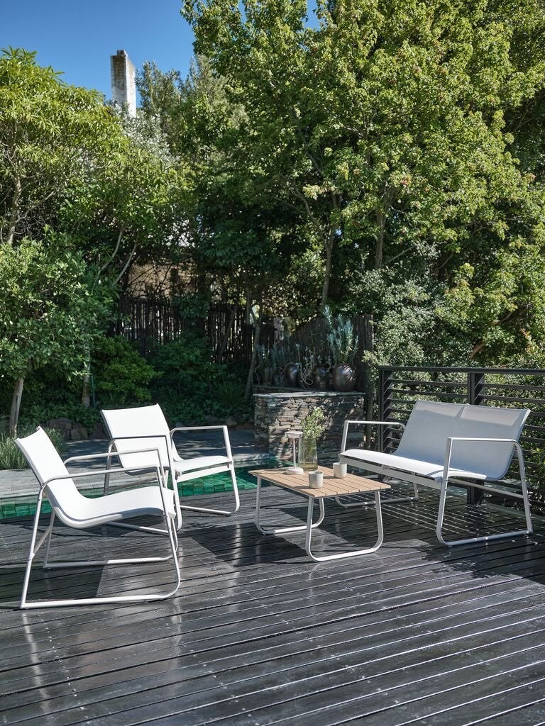 Ensemble de salon blanc pour terrasse - à peine utilisé, Comme neuf, Textilène, Banque, Sets de jardin