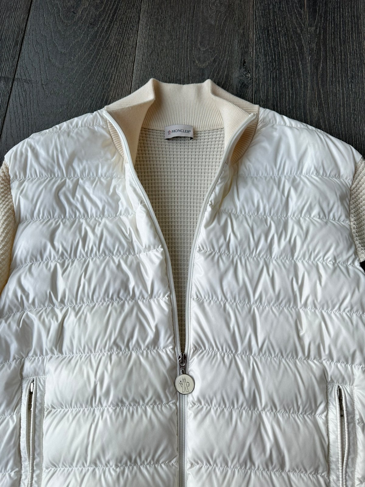 Cardigan en laine tricotée Moncler XL, Enlèvement, Comme neuf, Beige