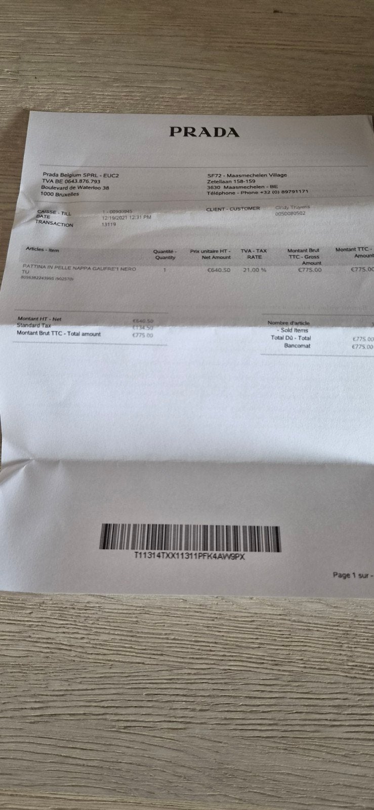 Handtas Prada, Ophalen, Zo goed als nieuw, Zwart, Handtas