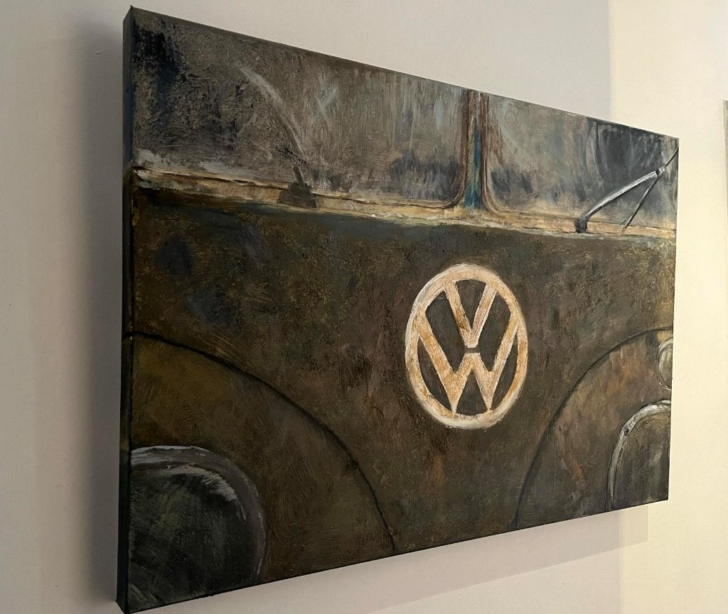 Schilderij VW Bus (T1) acryl op linnen (handgeschilderd), Antiquités & Art, Art | Peinture | Moderne, Enlèvement, Peint à la main