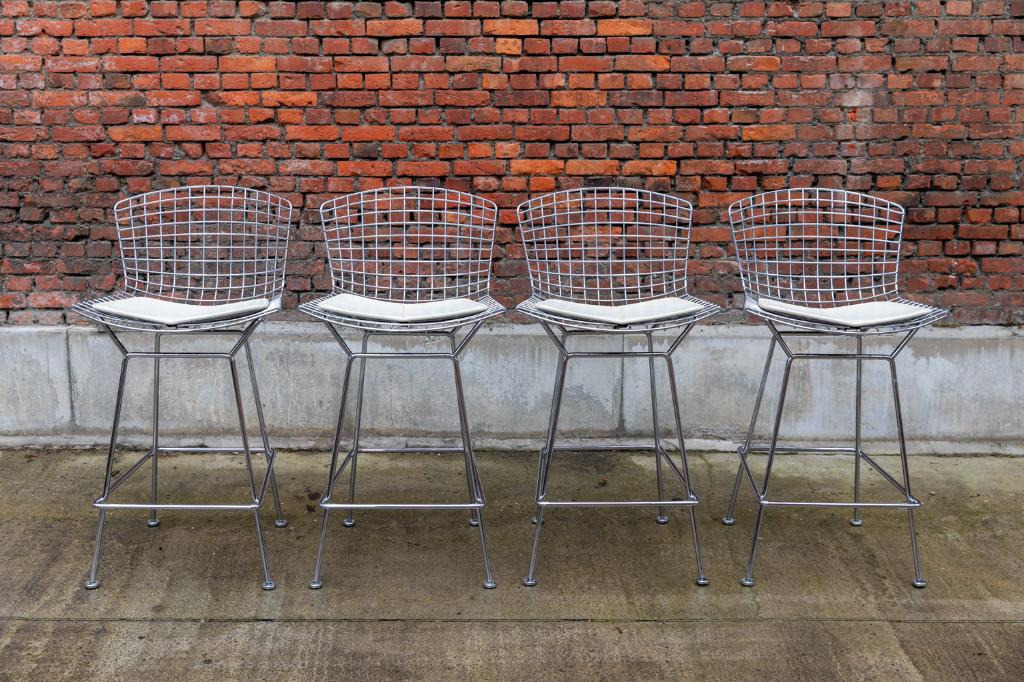Knoll Bertoia barkruk Set 4 stuks, Ophalen, Gebruikt, 60 tot 90 cm, Metaal