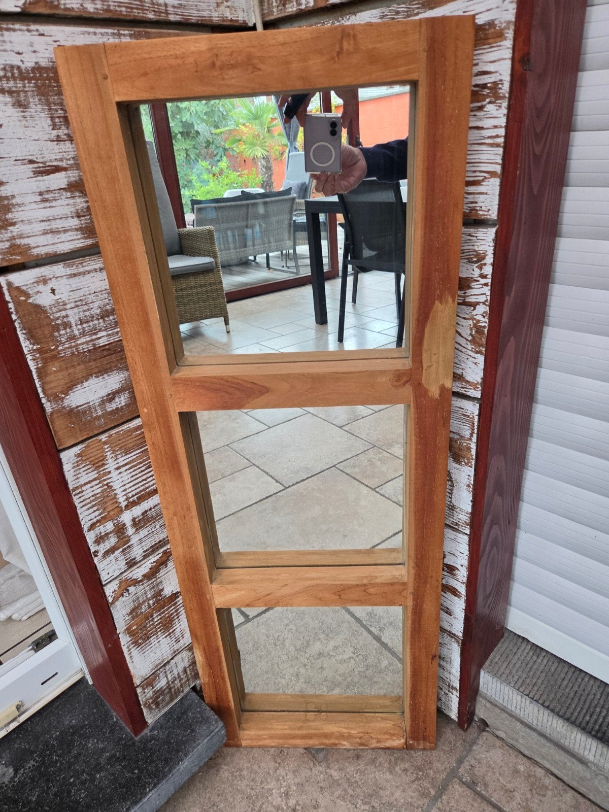 Miroir avec l'encadre en teck bois plein., Maison & Meubles, Enlèvement, Utilisé, Teck