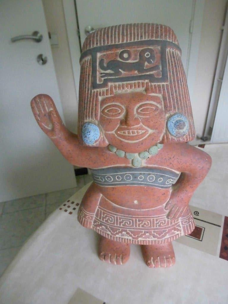 Figure maya aztèque peinte en terre cuite, Antiquités & Art, Rouge, Sculpture, Décoré, Pierre/céramique