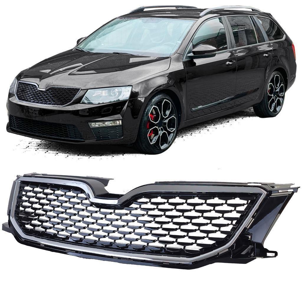Sport Grill Geschikt Skoda Octavia 5E Glans Zwart Chrome, Verzenden
