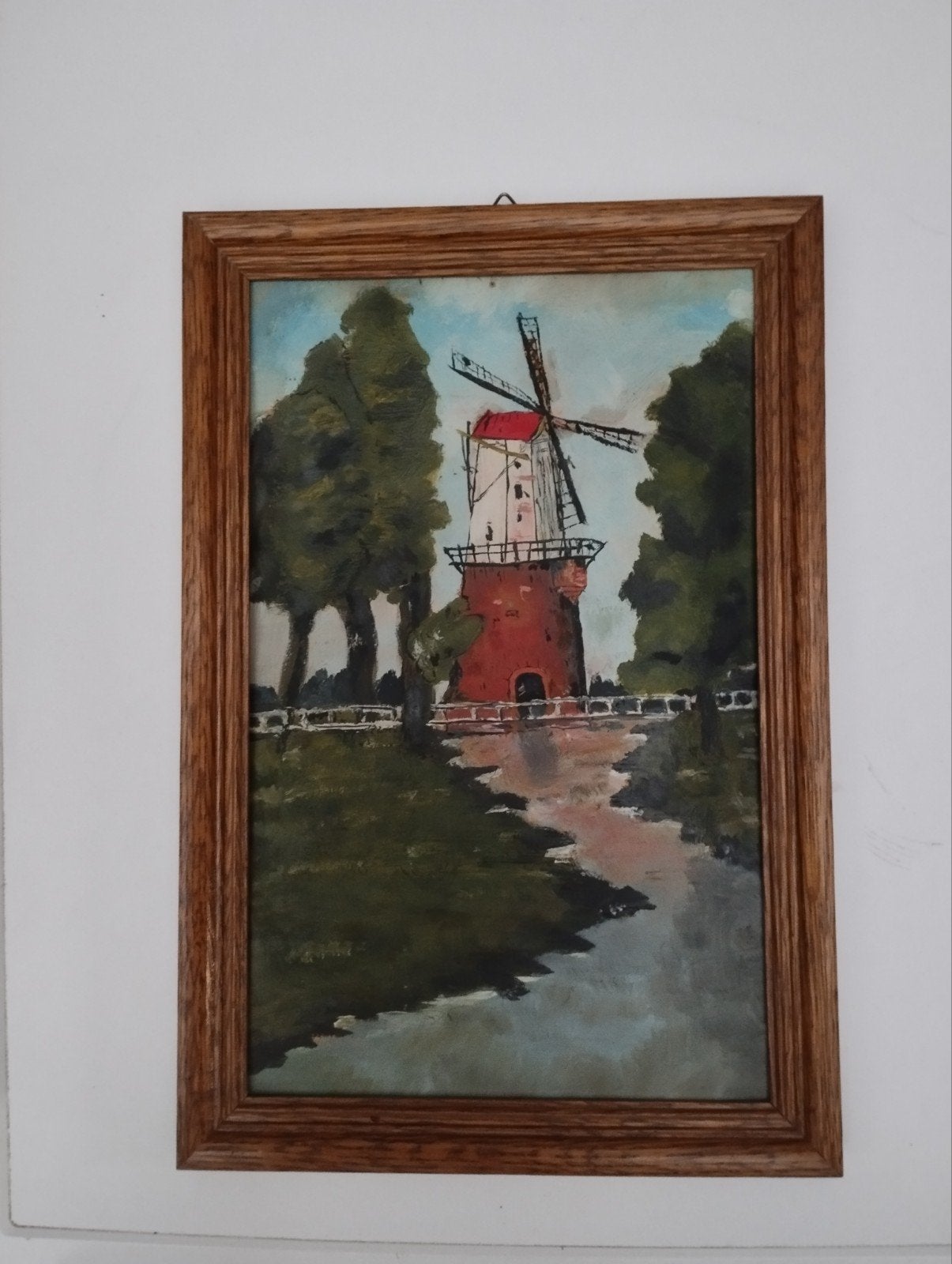 een schilderijtje een landschap met een molen erop kleur ver, Enlèvement, Paysage