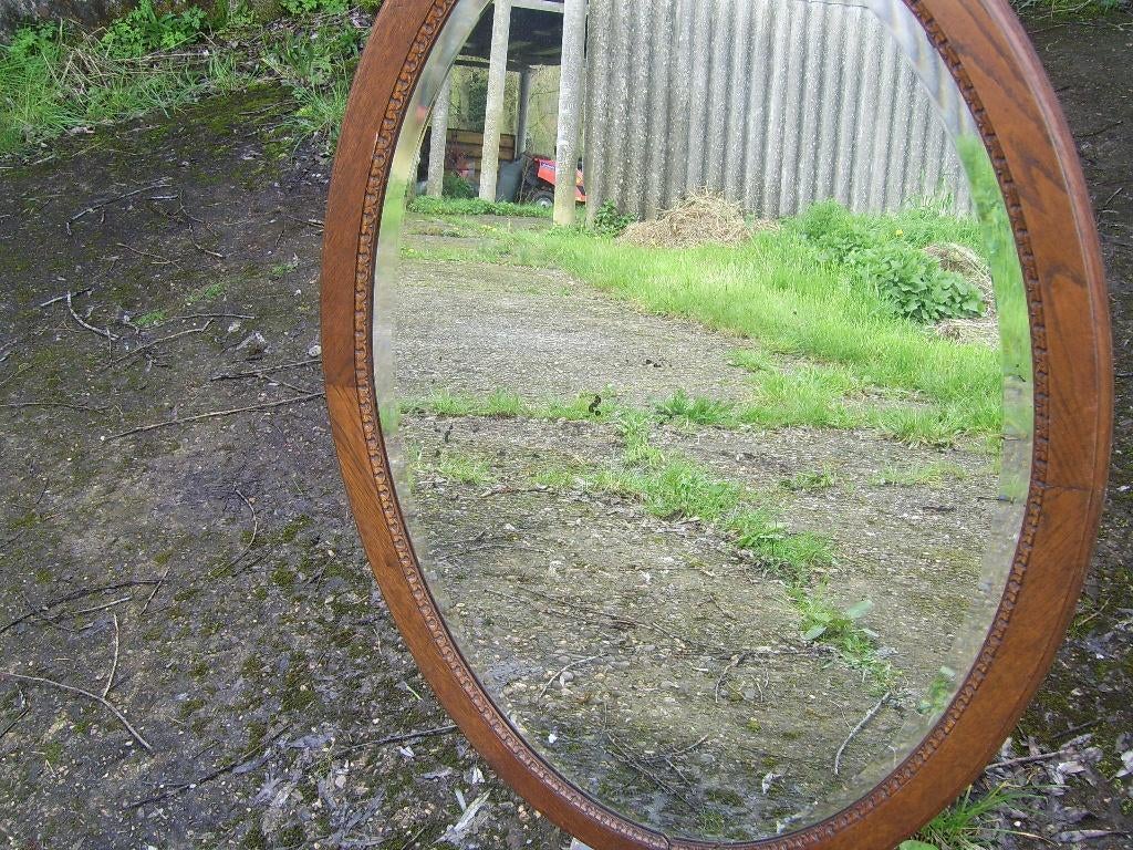Antieke spiegel, Antiek en Kunst, Ophalen, Ovaal, 50 tot 100 cm, 100 tot 150 cm