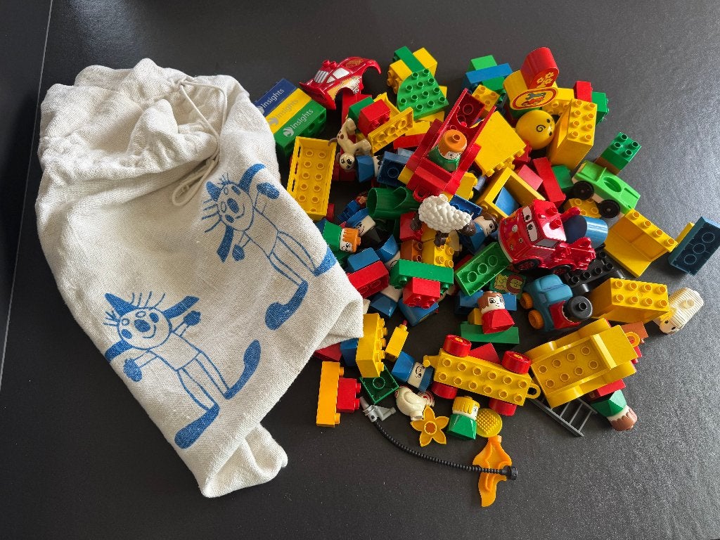 Grote LEGO blokken met linnen opbergzak, Kinderen en Baby's, Ophalen, Gebruikt, Overige thema's, Lego