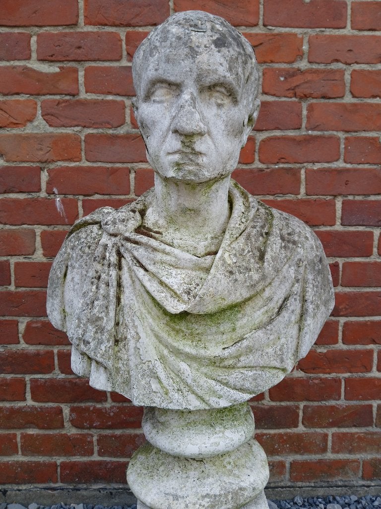 Statue ancienne en pierre, buste de Jules César, Enlèvement ou Envoi, Utilisé, Pierre, Homme