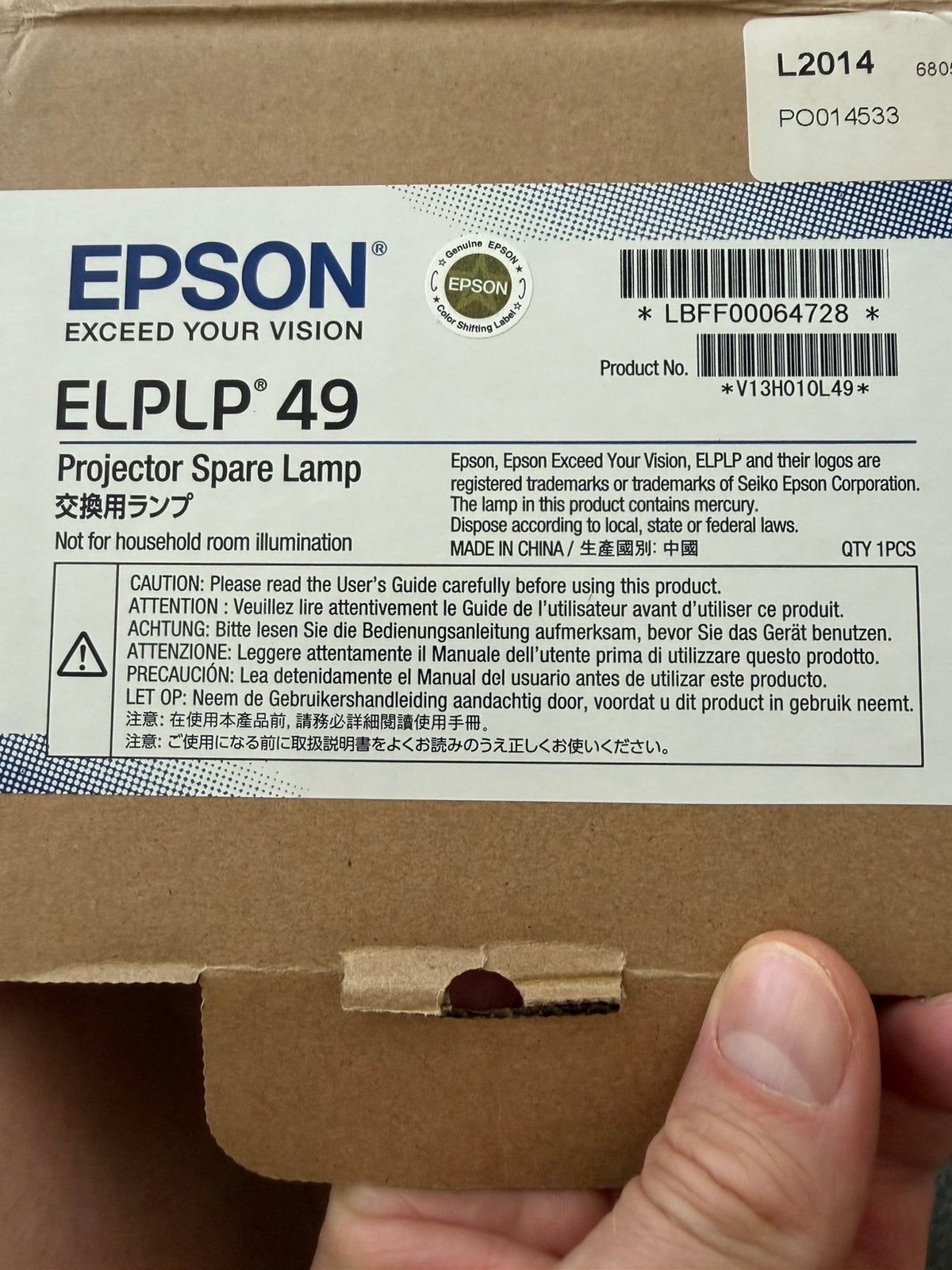 Originele Epson ELPLP49 beamerlamp/ V13H010L49 Genuine Epson, Ophalen of Verzenden, Zo goed als nieuw