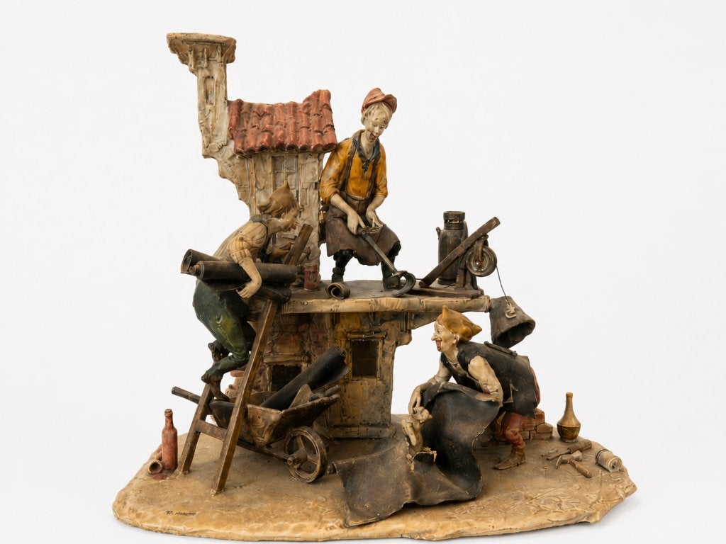 Toni Moretto - Beeldje - Lo Scricciolo - Terracotta, Groep mensen, Handgemaakt, Ophalen of Verzenden, 20 - 50 cm