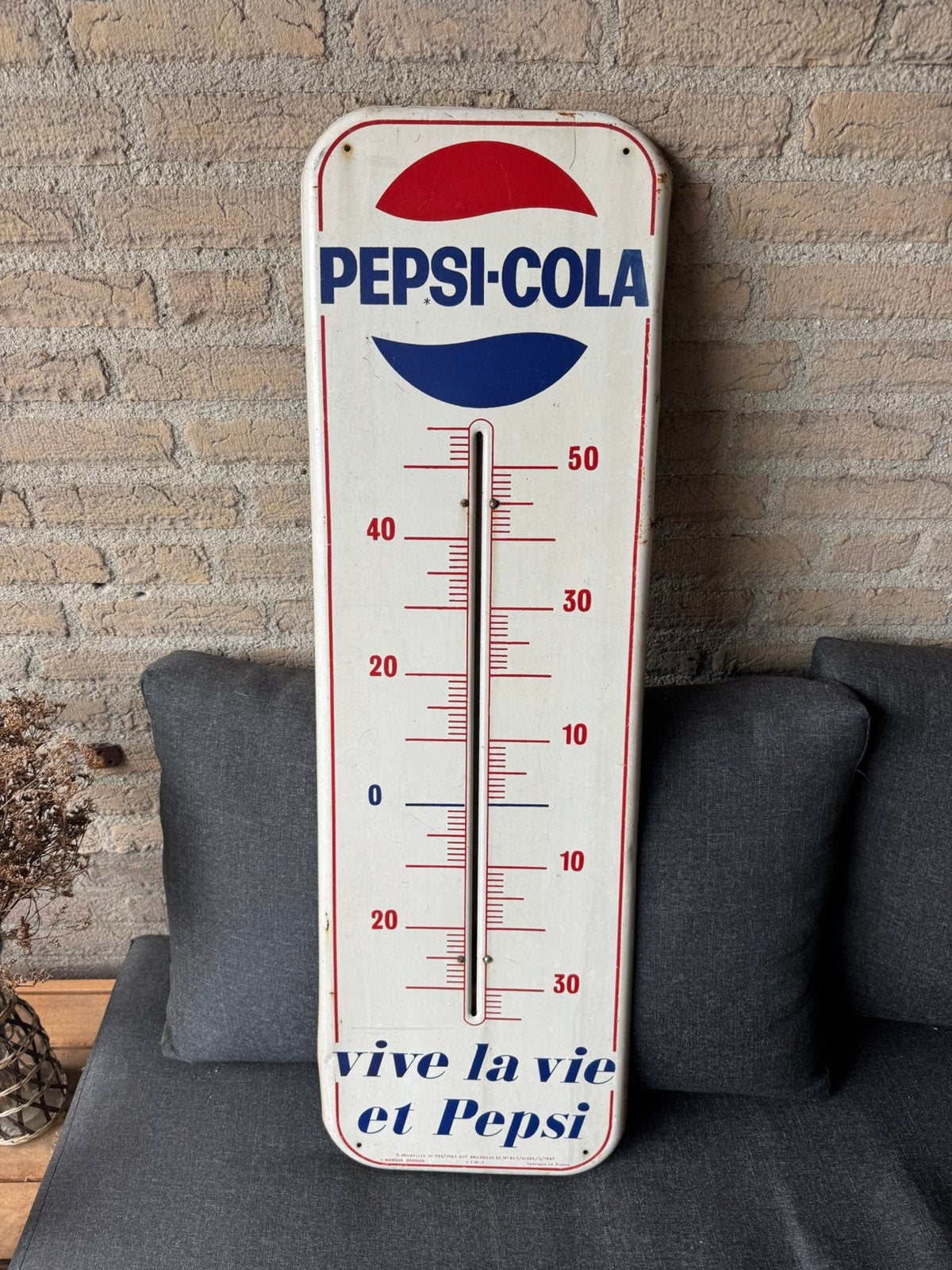 Ancien thermomètre publicitaire Pepsi Cola 1967, Collections, Enlèvement ou Envoi, Utilisé, Panneau publicitaire