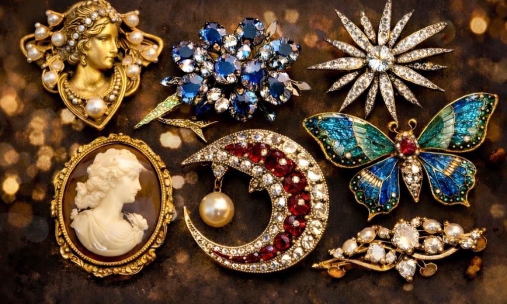 OPZOEK naar Antieke juwelen, broches, verguld, Enlèvement ou Envoi, Autres matériaux, Doré