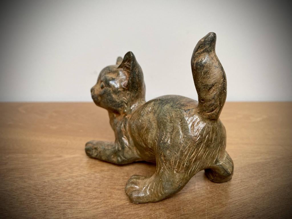 Chat  - Chaton  Art Déco en Bronze  signé Pierre Chenet, Ophalen of Verzenden, Brons