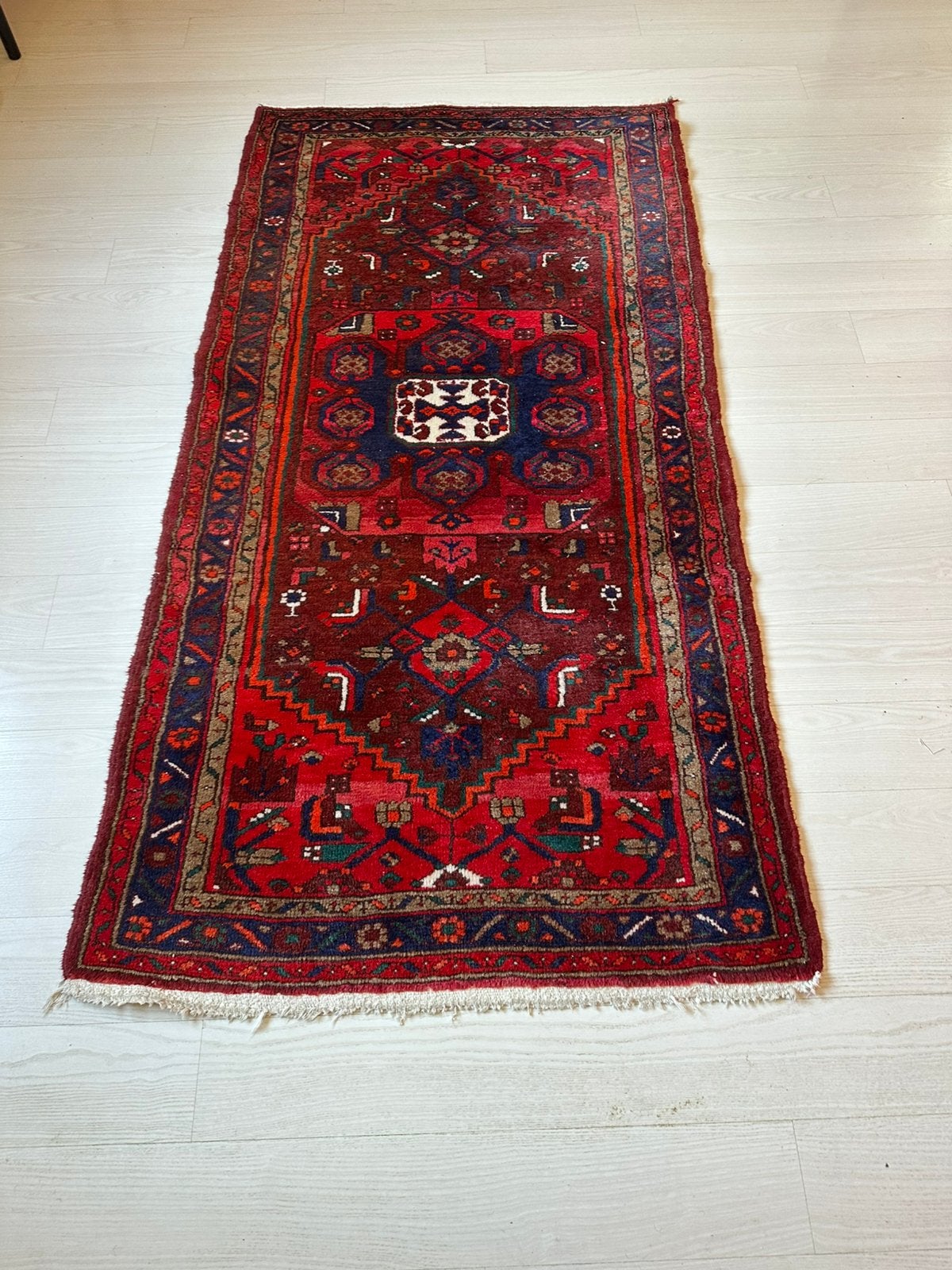 Tapis persan iranien oriental noué main Khamseh 200x100, Enlèvement, Comme neuf, Bleu