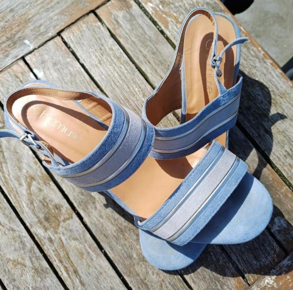 Sandales en daim bleues ChicMuse, Enlèvement ou Envoi, Chicmuse, Porté, Bleu