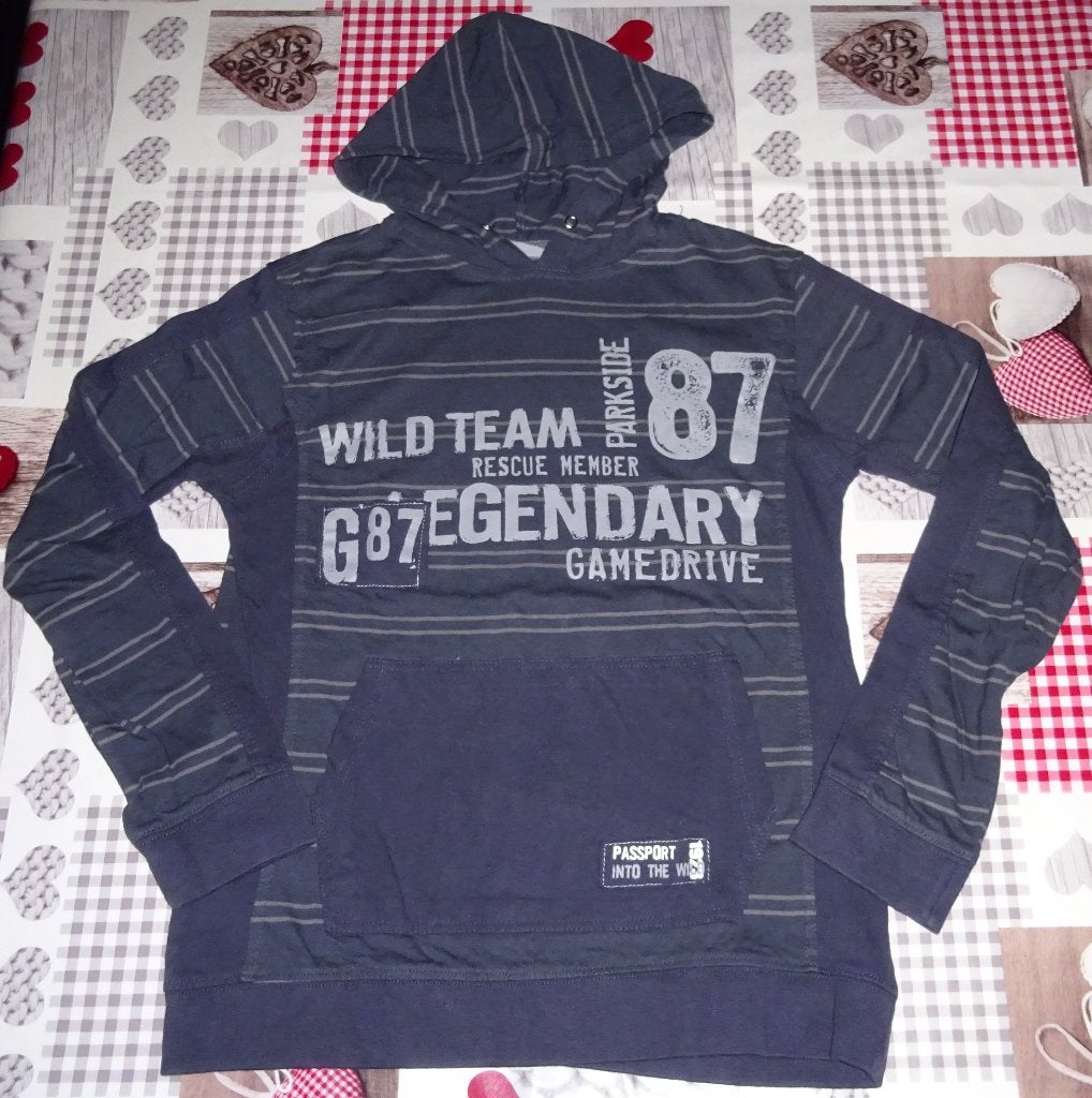 152/158 longsleeves longsleeve t-shirt lange mouw kap grijs, Ophalen of Verzenden, Gebruikt, Jongen, Shirt of Longsleeve