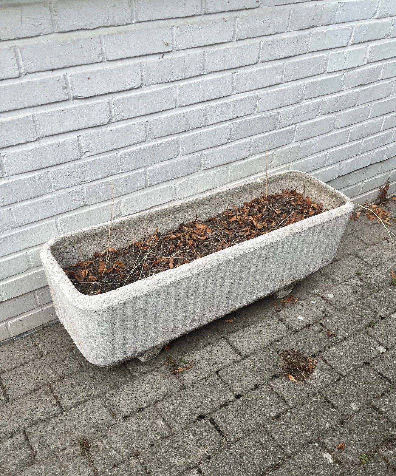 Mooie stevige rechthoekige creme kleurige bloembak, Jardin & Terrasse, Pierre, 30 à 60 cm, Enlèvement, Utilisé