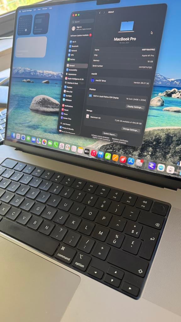 16 inch MacBook Pro M1 Pro, 512 GB, Zo goed als nieuw, 16 inch, Azerty