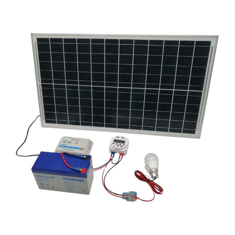 Solar 12V zonnepaneel set 30W met tijdschakelaar, lamp, rege, Enlèvement ou Envoi, Neuf