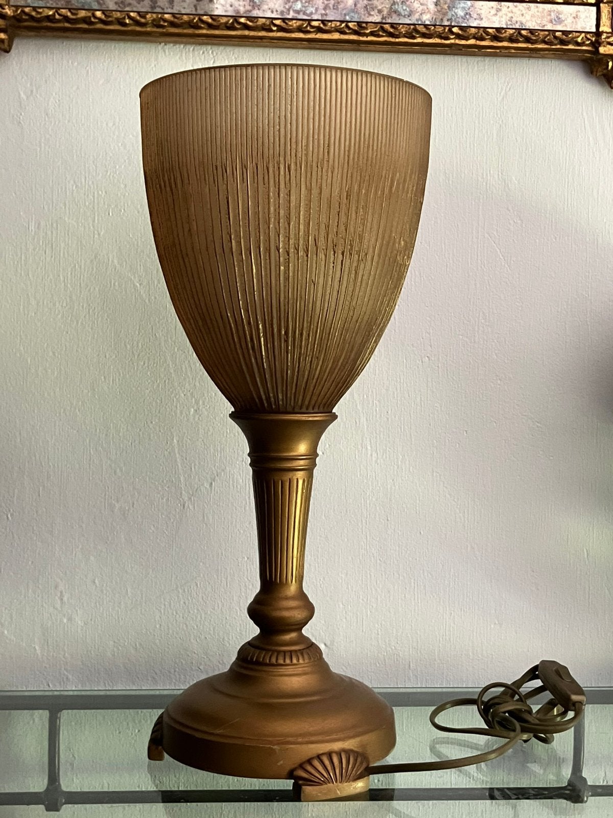 Prachtige art-nouveau kelk tafellamp, Ophalen, Glas