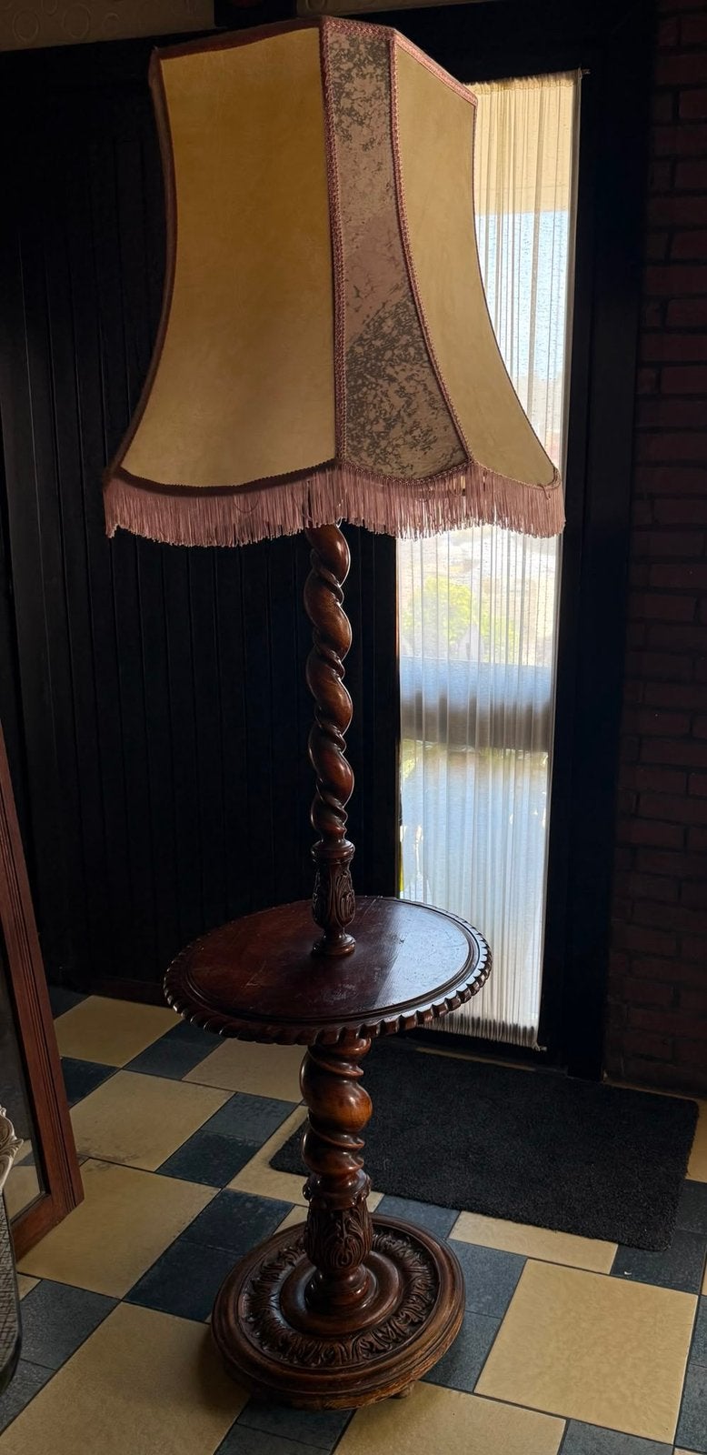 Antieke Houten Vloerlamp met Geïntegreerd Tafeltje, Ophalen