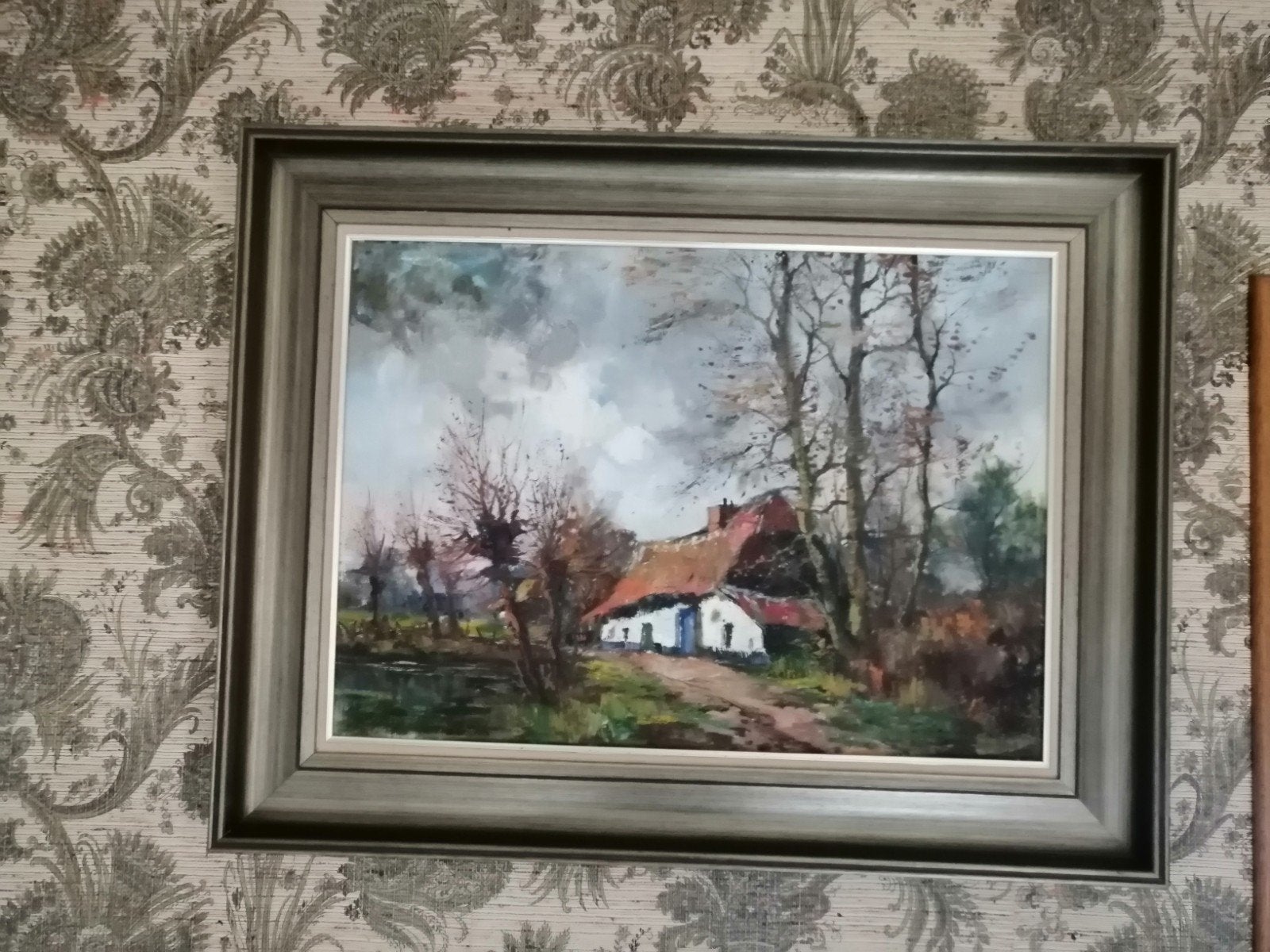olie op doek, schilderij van landqchap., Ophalen, Doek