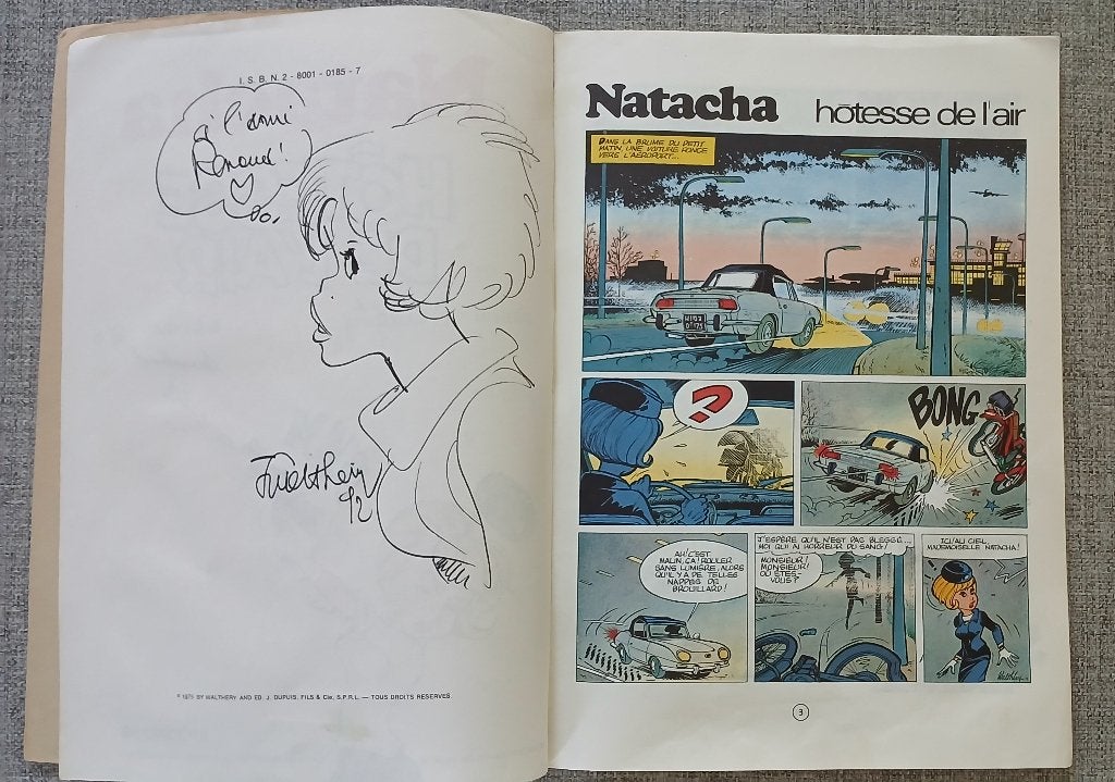 BD Natacha 1 EO Hôtesse de l'air Walthéry Gos Dédicace, Une BD, Utilisé, Walthéry Gos, Enlèvement ou Envoi
