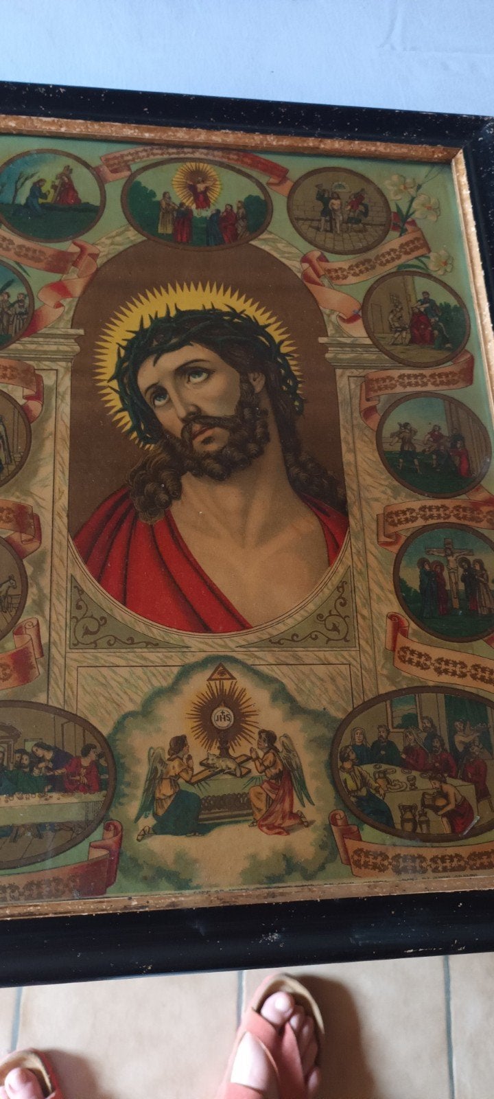 Jésus avec une couronne d'épines et une petite photo Jésus d, Antiquités & Art, Enlèvement