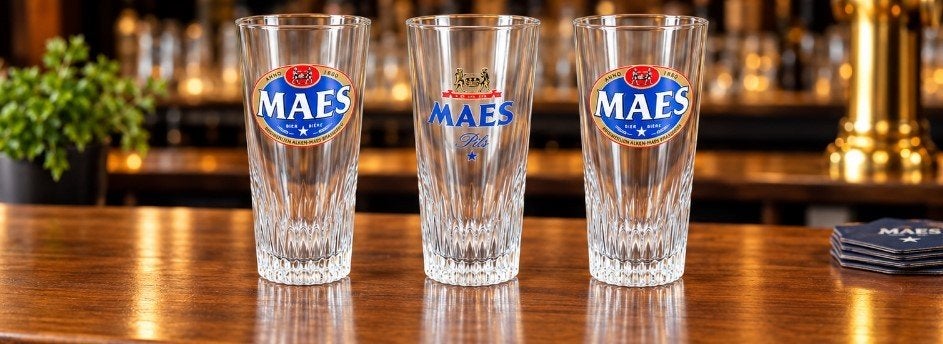 3 verres à bière côtelés vintage MAES PILS - DÉSTOCKAGE !, Enlèvement ou Envoi, Comme neuf, Verre ou Verres, Heineken