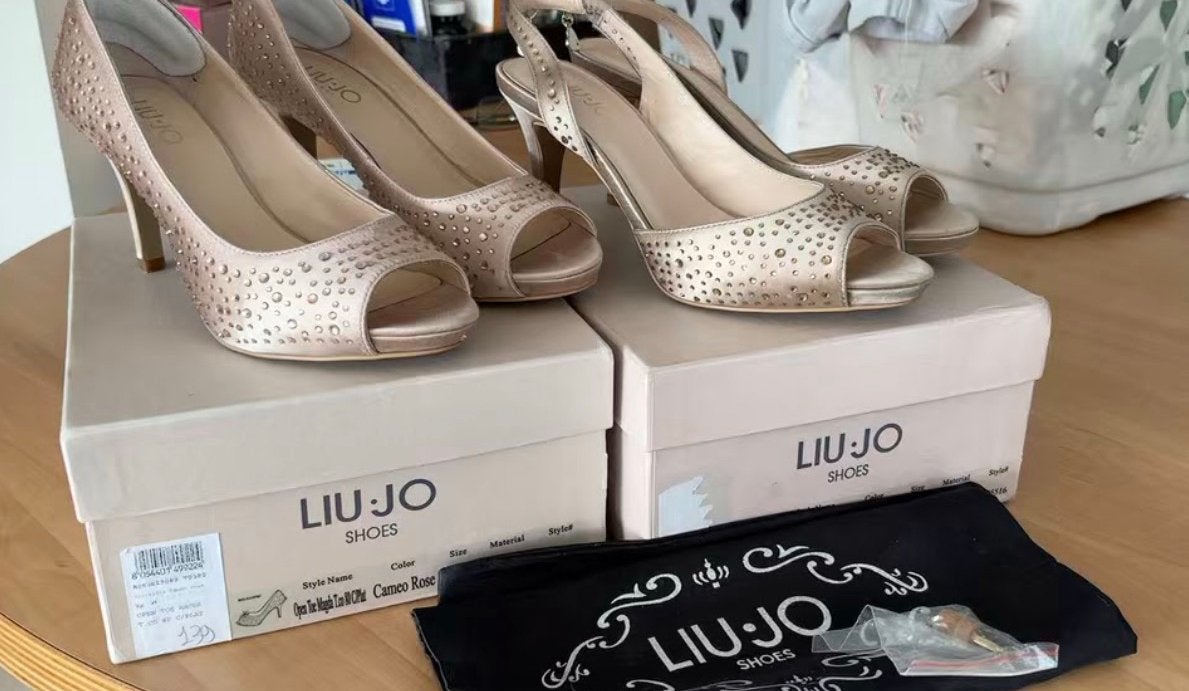 Prachtige Liu Jo Peep Toe Hakken met Strass – Cameo Rose, Ophalen of Verzenden, Zo goed als nieuw