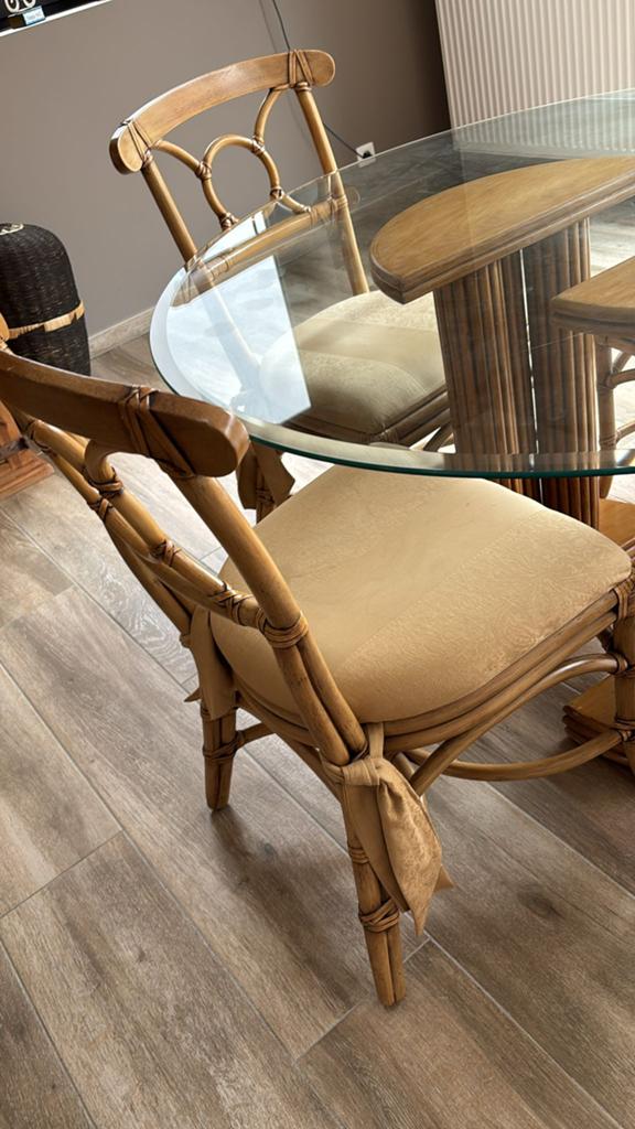 Rotan tafel met blad in glas, Ophalen, Zo goed als nieuw, Glas