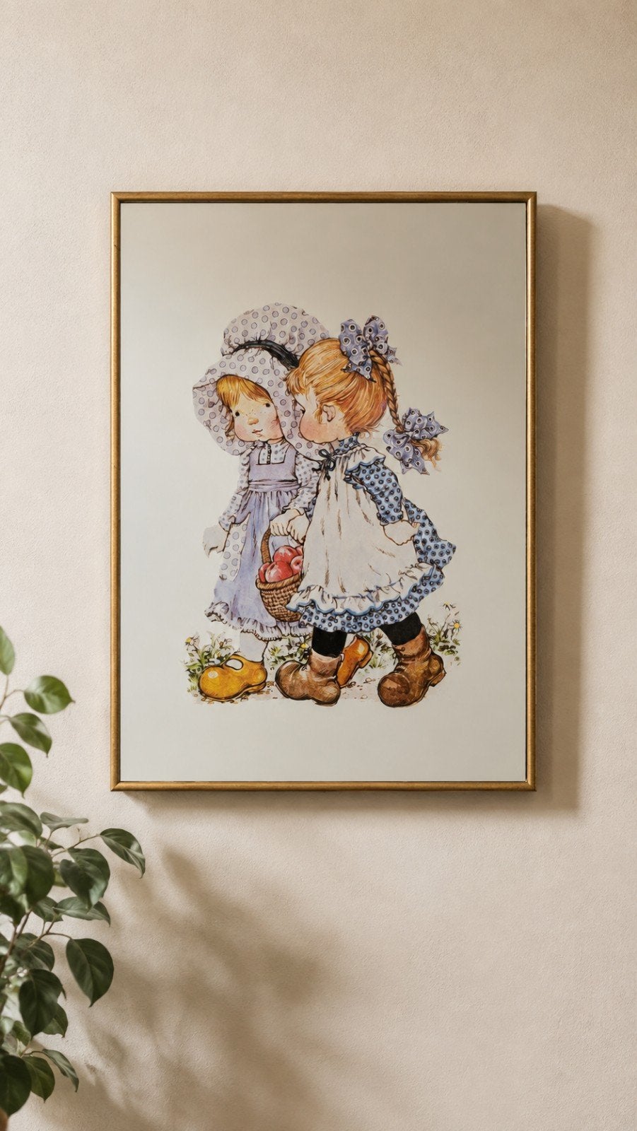 spiegel met tekening 2 meisjes, Ophalen, Tekening