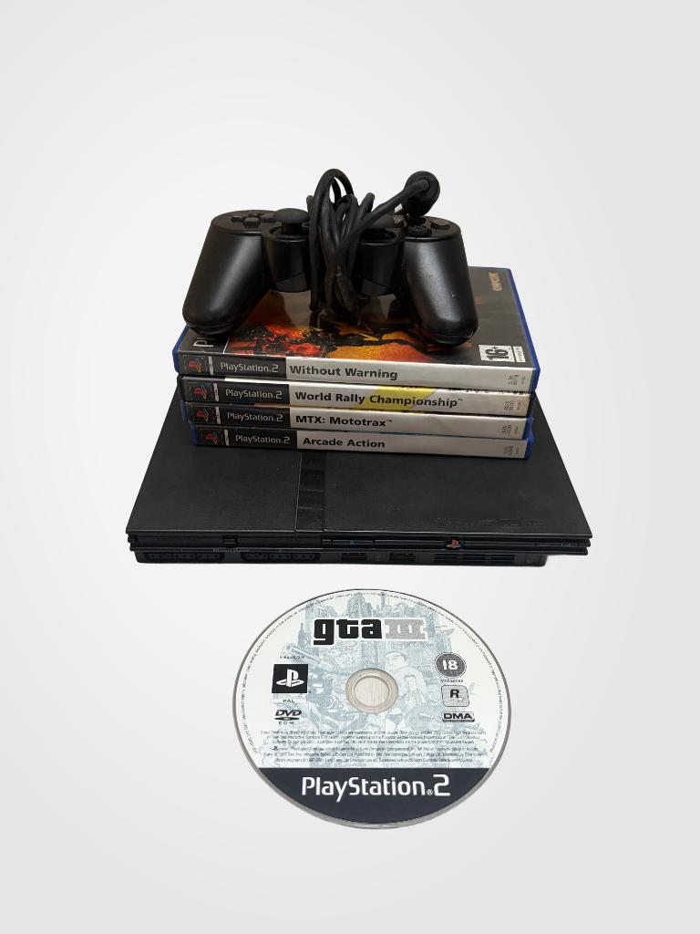 Lot PS2 Slim + Manette + 5 Jeux PlayStation 2, Avec 1 manette, Utilisé, Avec jeux, Envoi