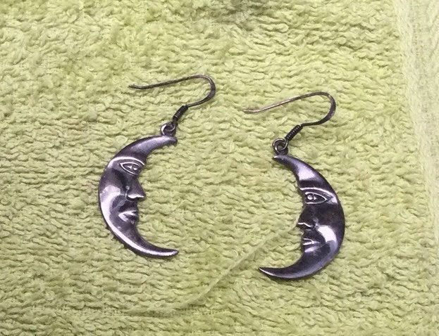 Oorhangers Maan, Handtassen en Accessoires, Oorbellen, Ophalen, Gebruikt, Zilver